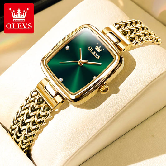 OLEVS Luxury Women's Quartz Watch Fashion Square Dial Solid Color Strap Top Quality Stainless Steel Waterproof Women's Watch