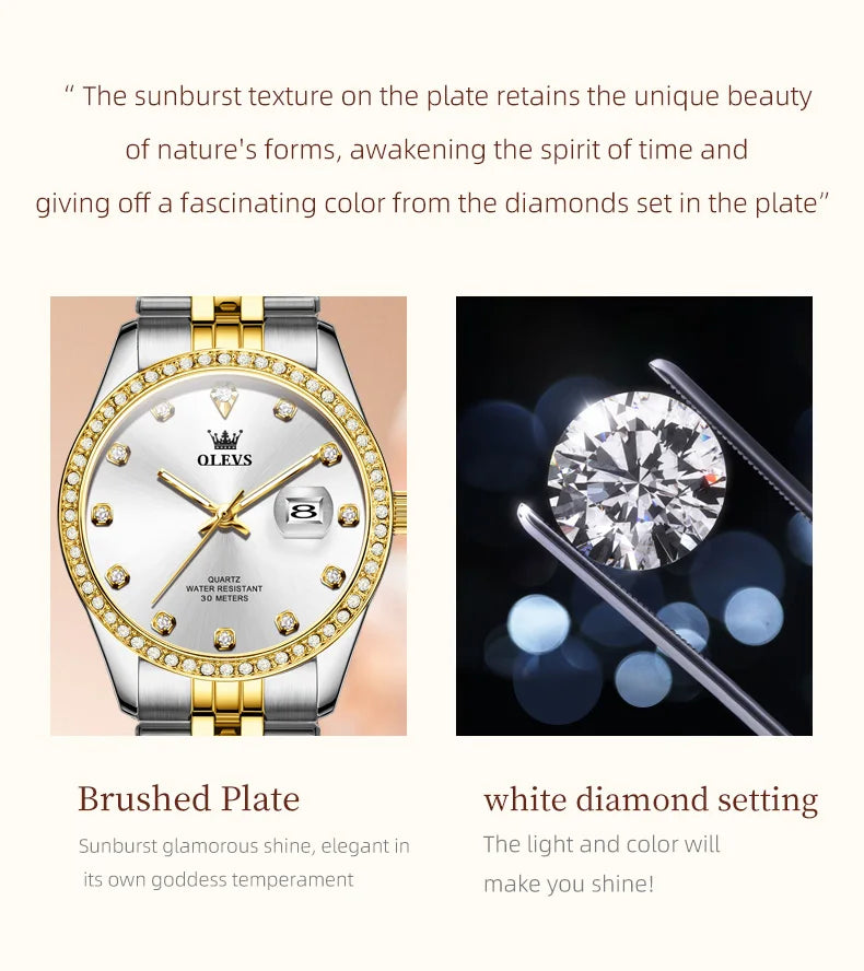 Women's Watches Elegant Simple Original Quartz Watch for Man Diamond Dial Waterproof Luminous Date Wristwatch