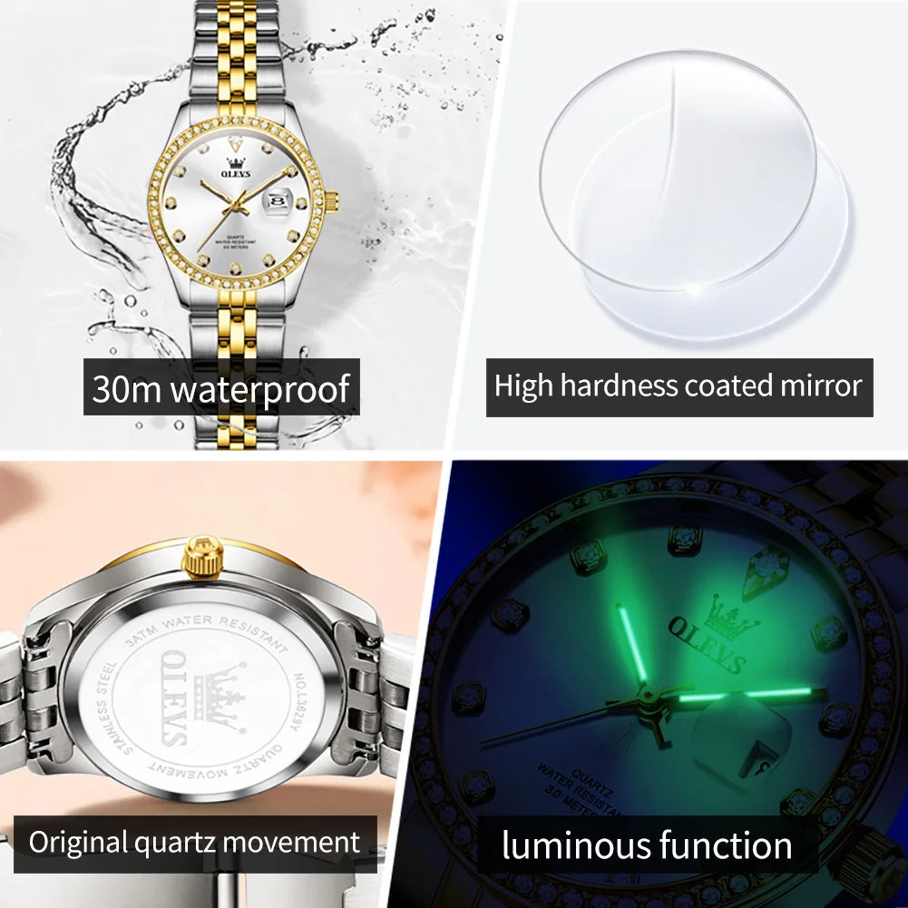 Women's Watches Elegant Simple Original Quartz Watch for Man Diamond Dial Waterproof Luminous Date Wristwatch