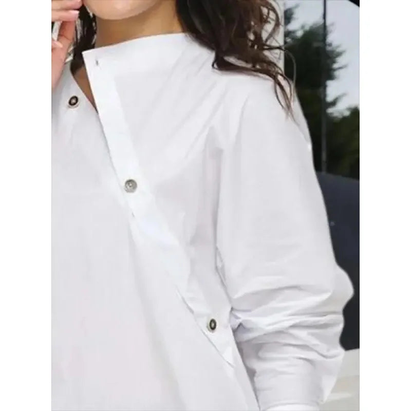 Women's Causal White Shirts Tops 2025 New Fashion Buttoned Asymmetric Split-Front Female Autumn Long Sleeves office Blouses