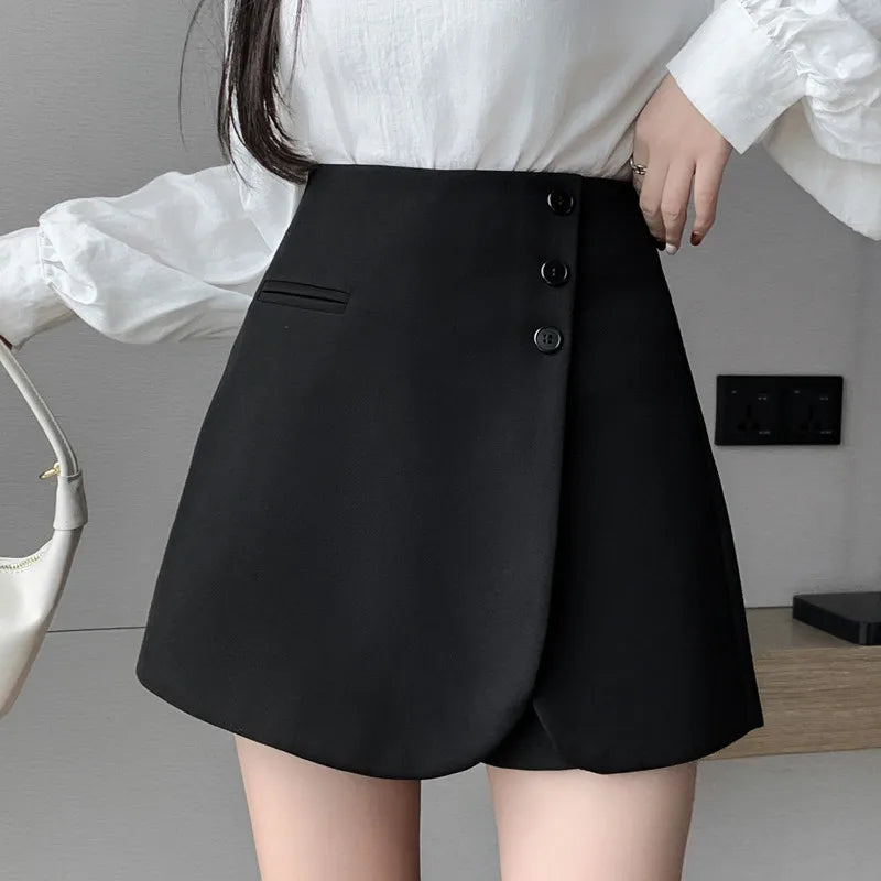 Gray Office OL Womens Skirts Shorts With Button