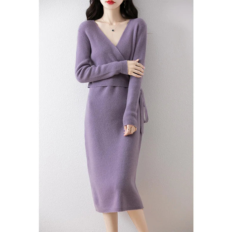 Winter Cashmere Knitted Dress, Long, Slim fit Women's Sweater, Hip wrapped Wool Skirt, Wool Tight Women's Long Skirt