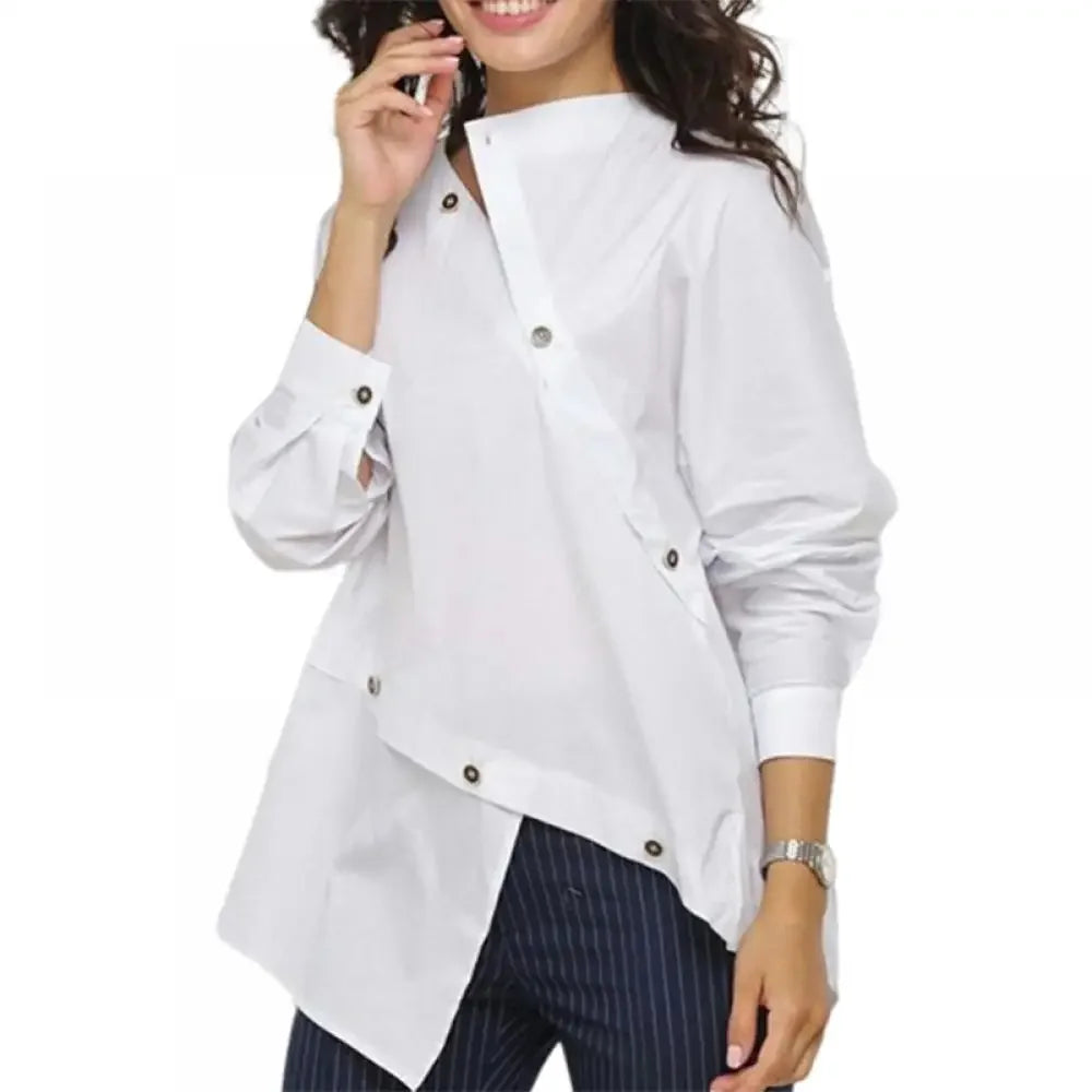 Women's Causal White Shirts Tops 2025 New Fashion Buttoned Asymmetric Split-Front Female Autumn Long Sleeves office Blouses