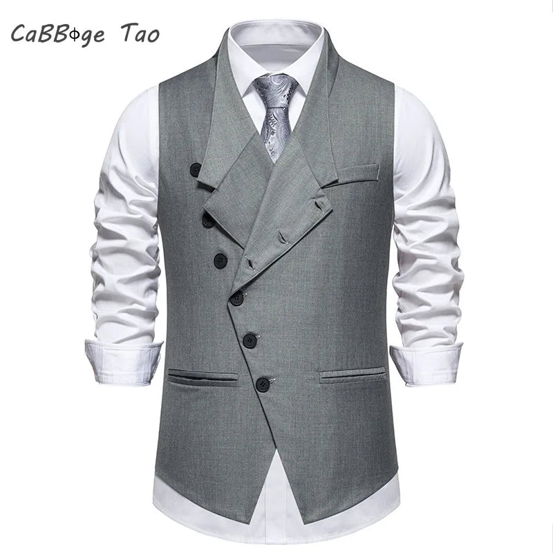 Spring Men's Suit Vest with Slanted Front and Single Breasted