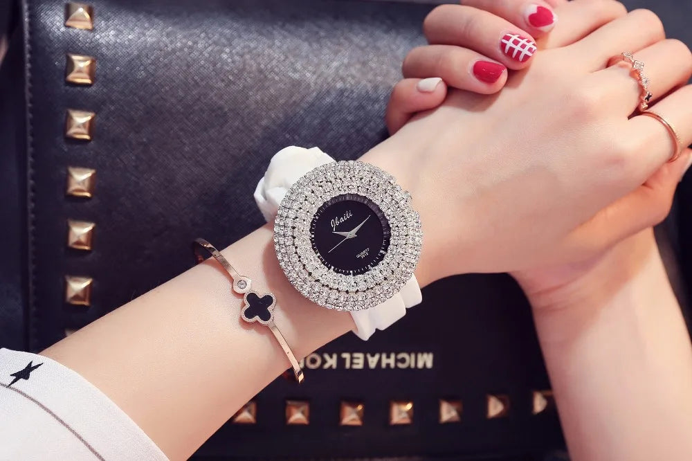 Luxury Women's Watches Crystal Casual Quartz Wristwatches Silicone Watches Big Dial Clock Relojes De Mujeres Relogios Feminino