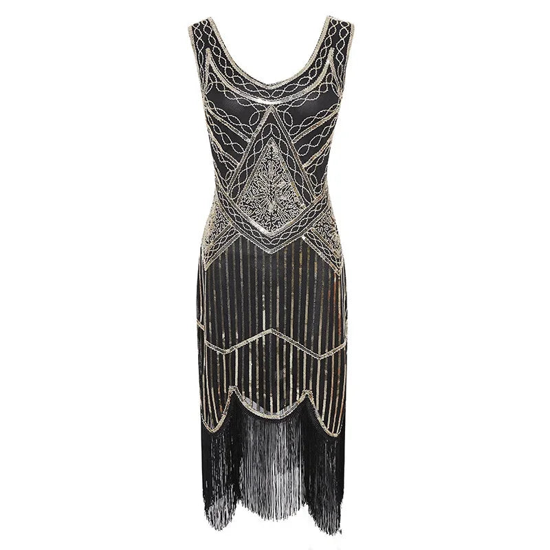 Women's 1920s Vintage Sequin Full Fringed Deco Inspired Flapper Dress Roaring 20s Great Gatsby Fall Cloths Dress Vestidos