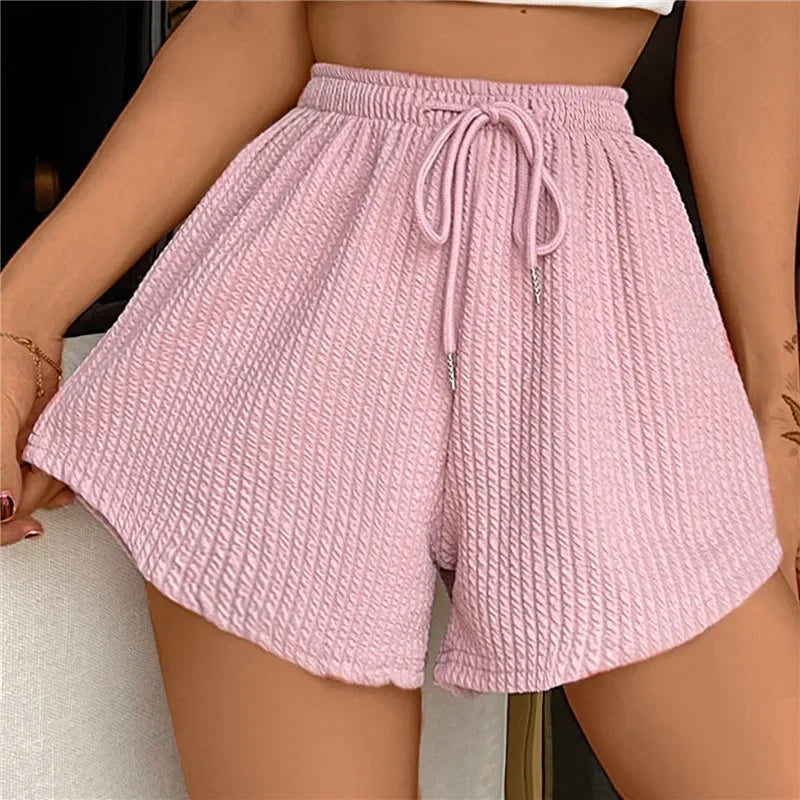 High Elastic Lace Up Drawstring Wide Leg Sweat Fitness Running Shorts