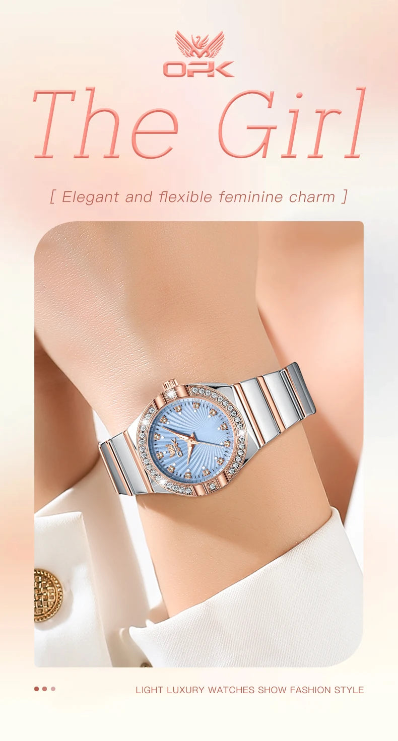 Women's Quartz Watches Elegant Fashion Stainless Steel Strap Waterproof Luminous Diamond Dial Ladies Dress Wristwatches