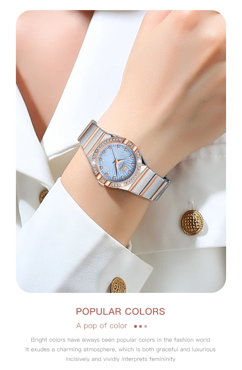 Women's Quartz Watches Elegant Fashion Stainless Steel Strap Waterproof Luminous Diamond Dial Ladies Dress Wristwatches