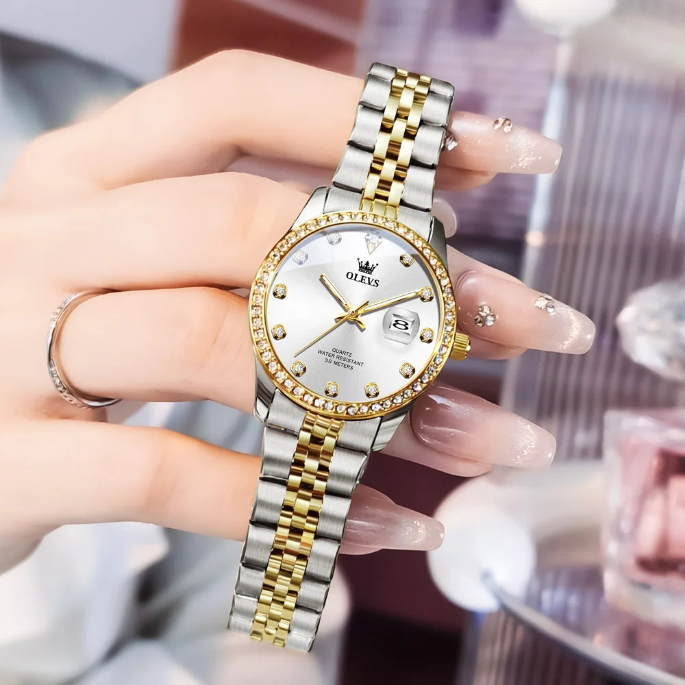 Women's Watches Elegant Simple Original Quartz Watch for Man Diamond Dial Waterproof Luminous Date Wristwatch