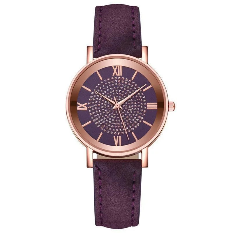 Women Watch Ladies Rhinestone Dial Wristwatch Leather Band Quartz Watches Gifts