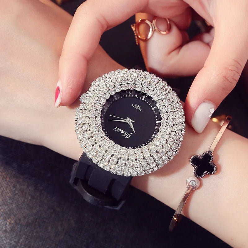 Luxury Women's Watches Crystal Casual Quartz Wristwatches Silicone Watches Big Dial Clock Relojes De Mujeres Relogios Feminino