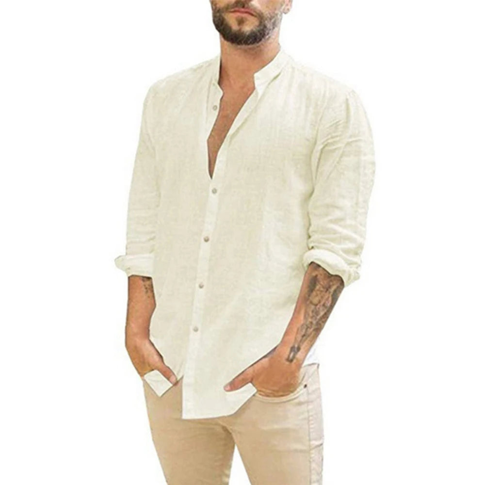 Cotton Linen Hot Sale Men's Long-Sleeved Style Plus Size