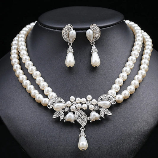 Women's Fashion Wedding Season Imitation Pearl Flower Necklace Earrings Jewelry Set Wedding Date Party Holiday Gift