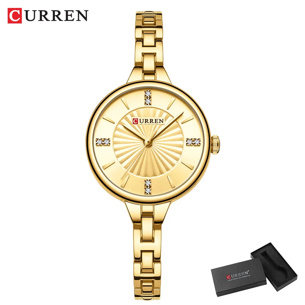 Luxurious and Elegant Round Dial with Stainless Steel Bracelet Fashion Dress Quartz Watches for Women