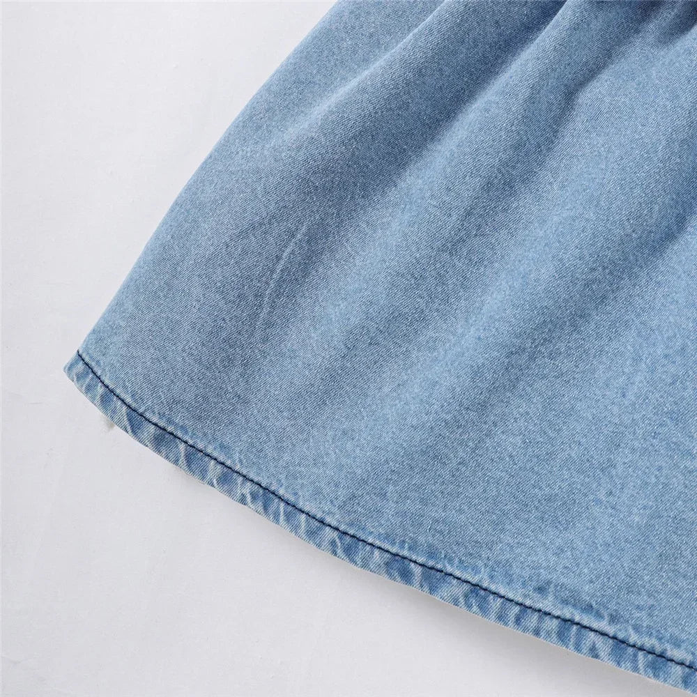 Summer Baby Girl Fashion Dress Bubble Sleeve Lapel Jeans