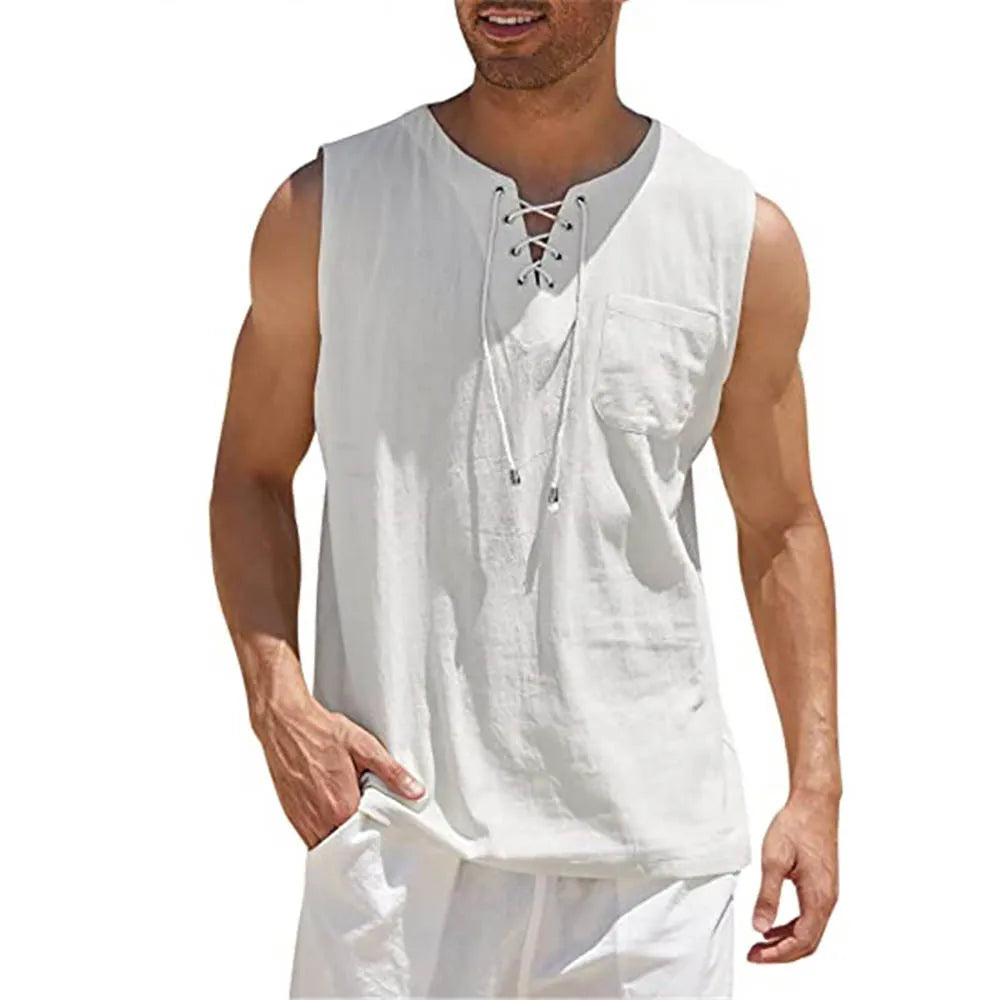 Men's Linen Shirts V-Neck Fitness Shirts