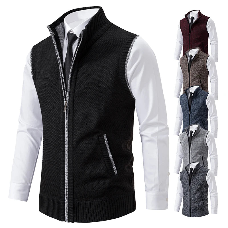 Autumn Winter Knit Vests Men Stand Sweatercoat