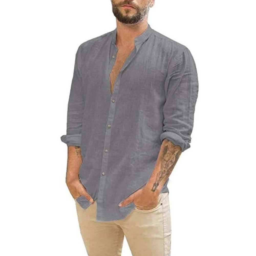 Cotton Linen Hot Sale Men's Long-Sleeved Style Plus Size