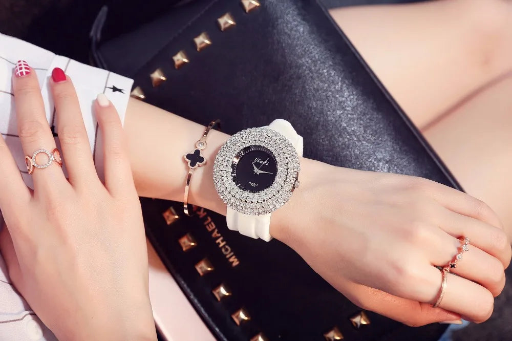 Luxury Women's Watches Crystal Casual Quartz Wristwatches Silicone Watches Big Dial Clock Relojes De Mujeres Relogios Feminino