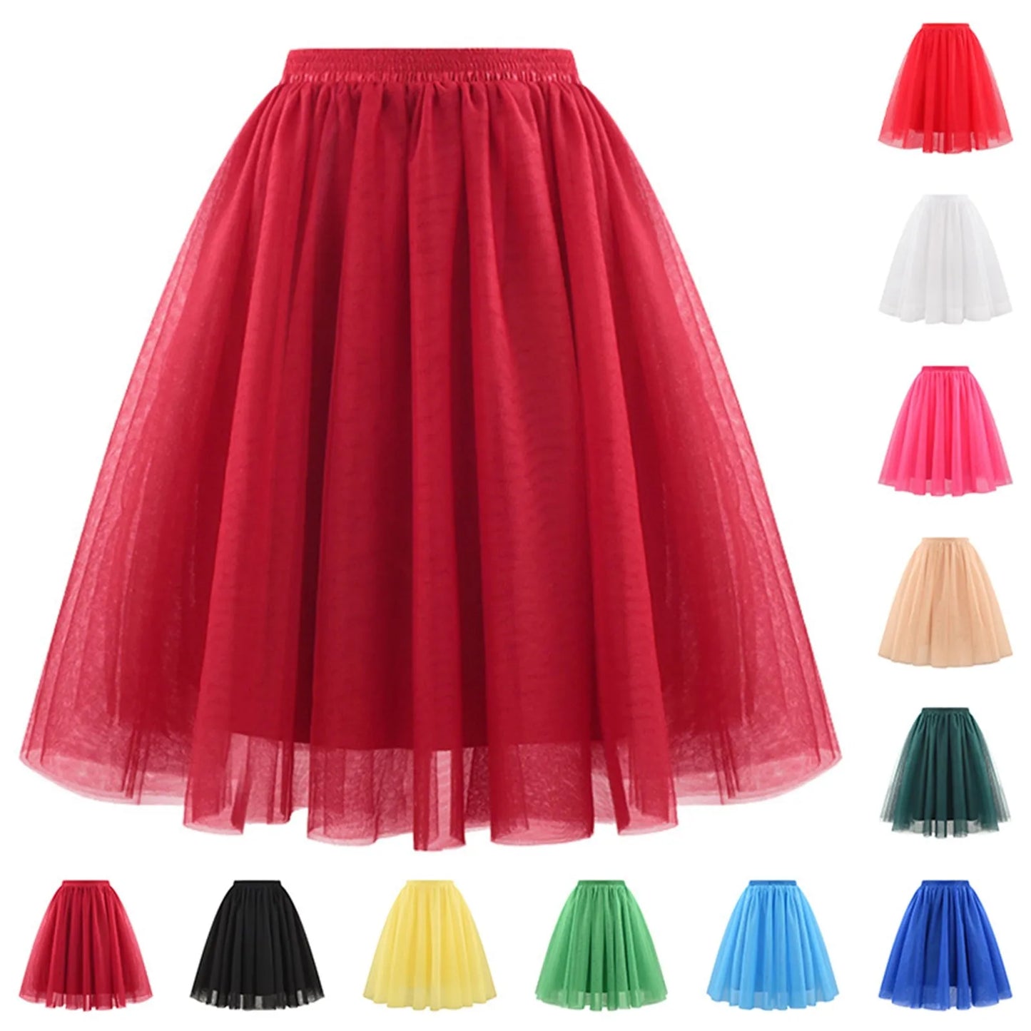 Quality 5 Layers Fashion Tulle Skirt Pleated TUTU Skirts Womens Lolita Petticoat Bridesmaids Midi Skirt Jupe Saias faldas