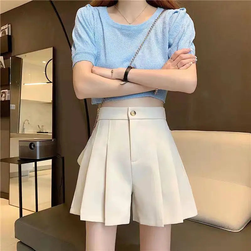 Korean Fashion Simple Sweet High Waist Casual Suit Shorts Women