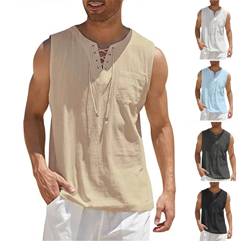 Men's Linen Shirts V-Neck Fitness Shirts