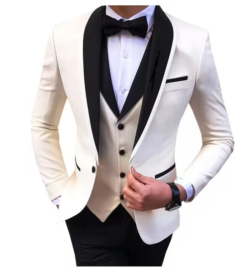 Solid Men's 3 Pieces Wedding Suit