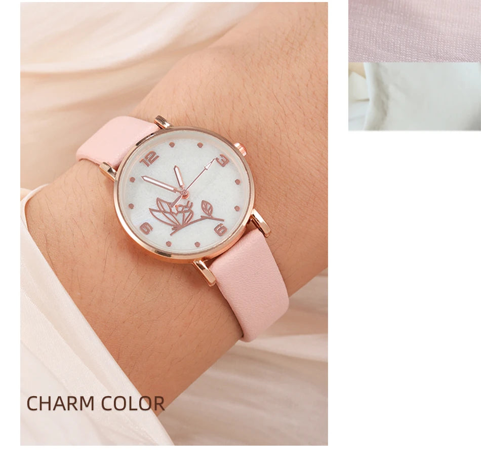 6PCS Set Women Butterfly Dial Watch Female