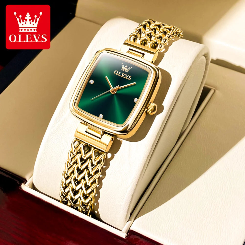 OLEVS Luxury Women's Quartz Watch Fashion Square Dial Solid Color Strap Top Quality Stainless Steel Waterproof Women's Watch