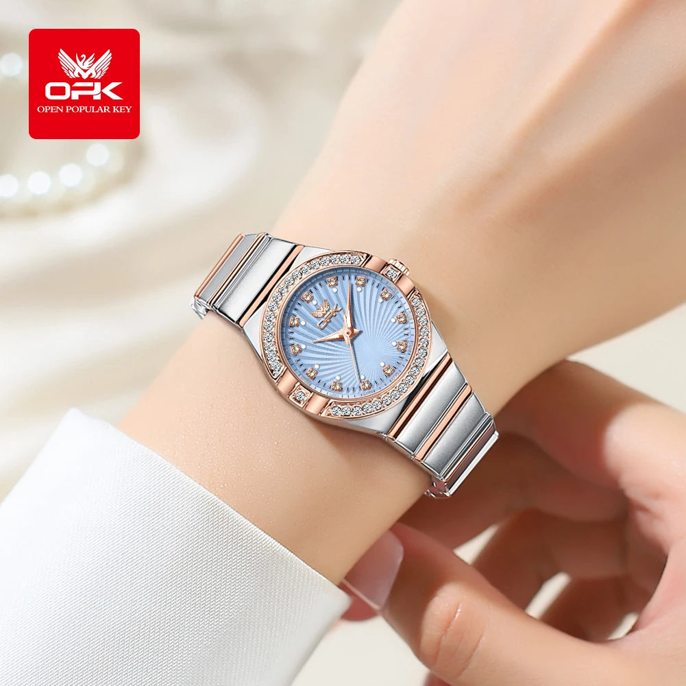 Women's Quartz Watches Elegant Fashion Stainless Steel Strap Waterproof Luminous Diamond Dial Ladies Dress Wristwatches