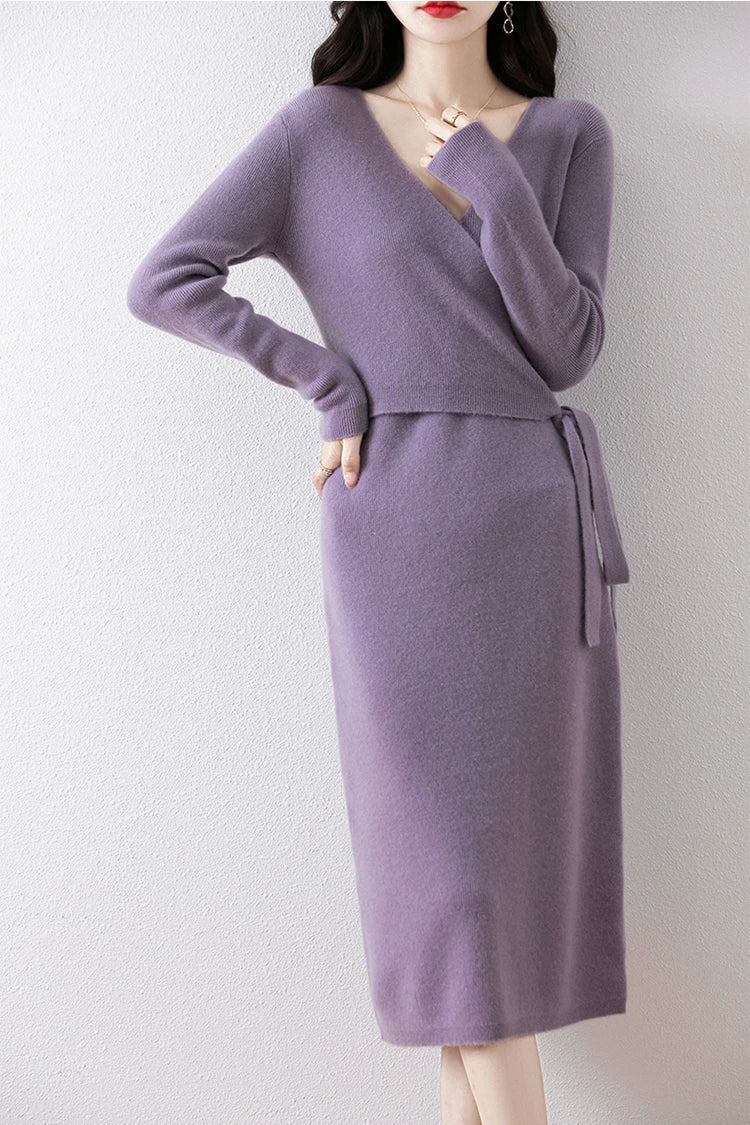 Winter Cashmere Knitted Dress, Long, Slim fit Women's Sweater, Hip wrapped Wool Skirt, Wool Tight Women's Long Skirt