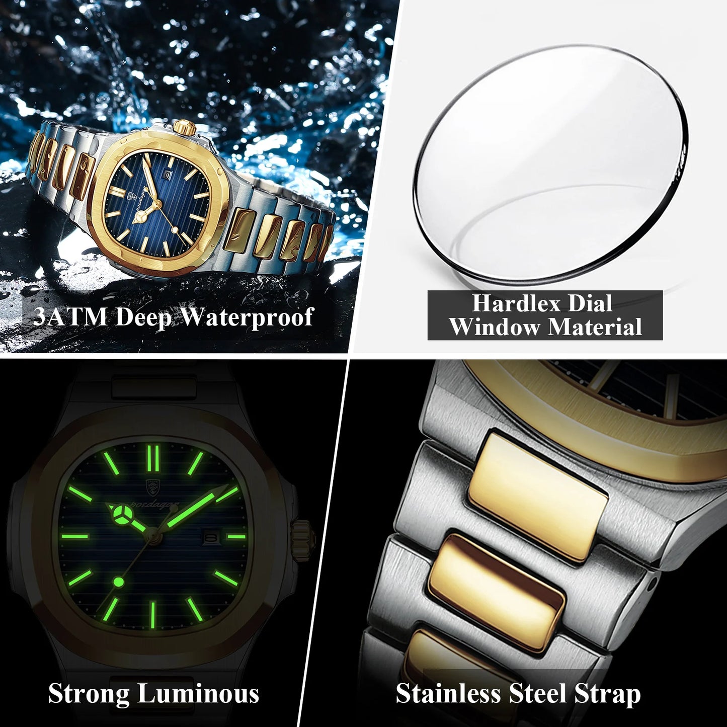 Square Watch for Woman Waterproof Luminous