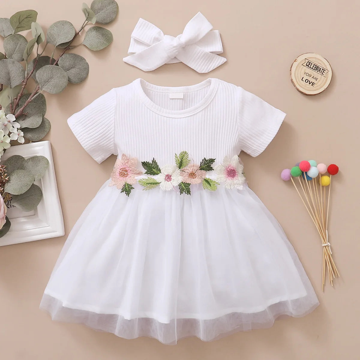 Baby Girl Princess Dress Embroideried Flowers