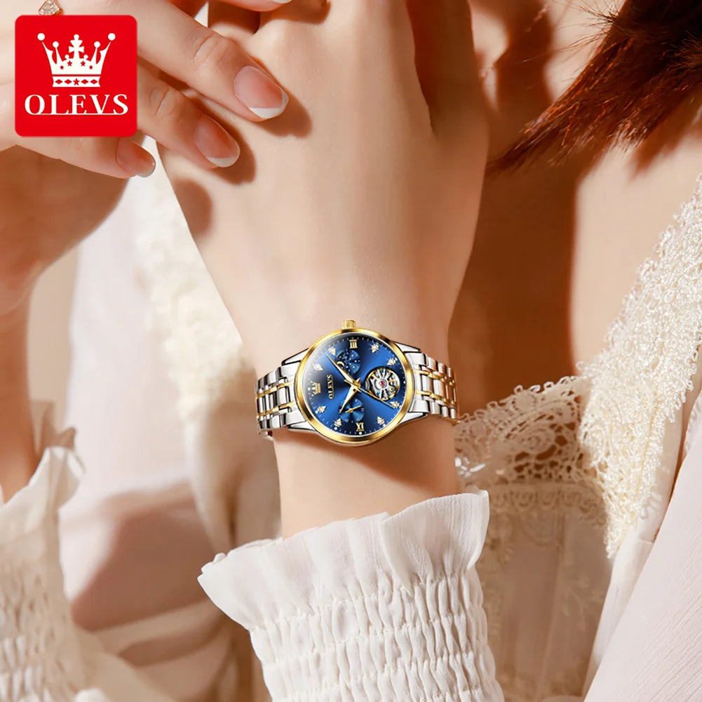 OLEVS 6608 Automatic Mechanical Watch For Women Deep Waterproof Luminous Moon Phase Hand Clock Original Luxury Women's Watches