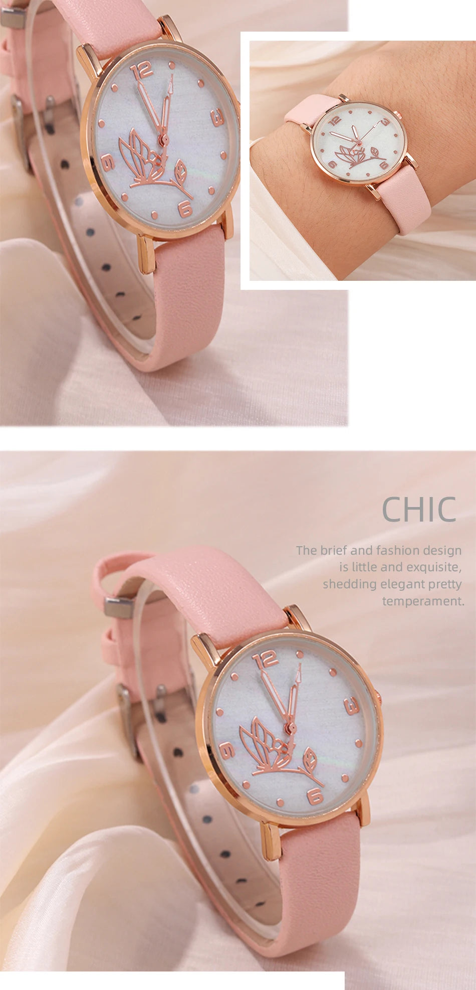 6PCS Set Women Butterfly Dial Watch Female