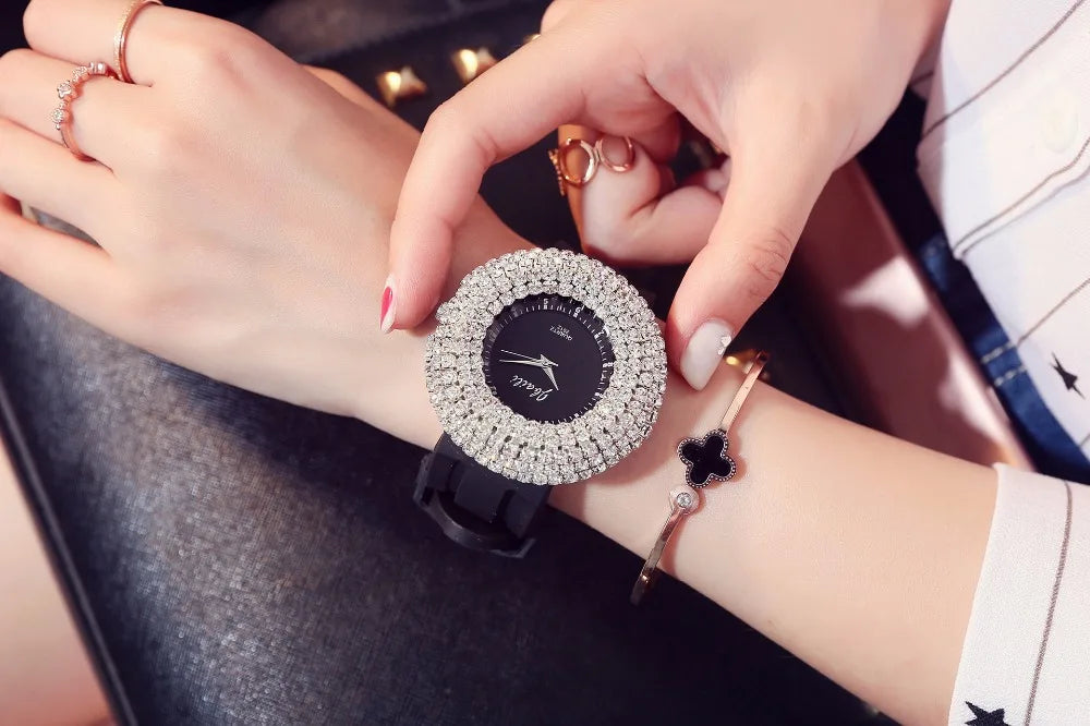 Luxury Women's Watches Crystal Casual Quartz Wristwatches Silicone Watches Big Dial Clock Relojes De Mujeres Relogios Feminino