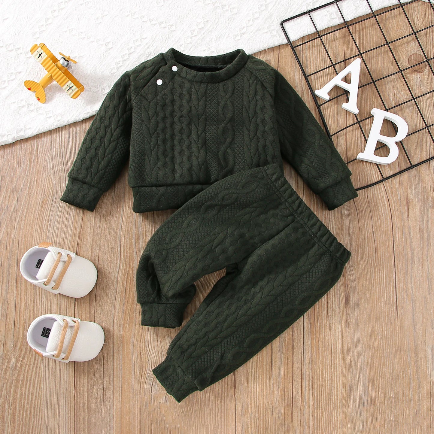 Baby Girl Boy Clothes Set Solid Color Long Sleeves