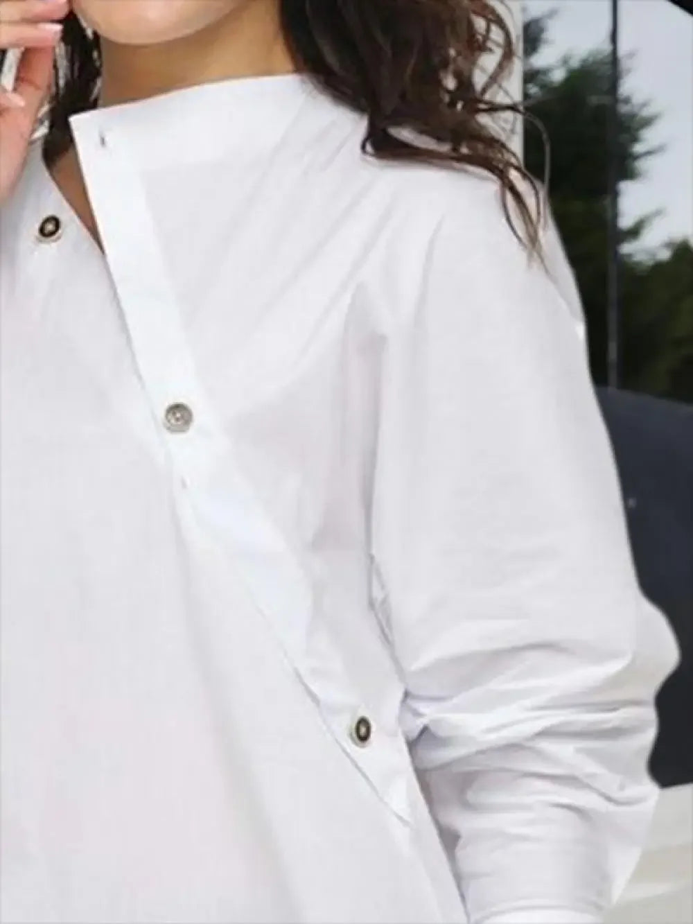 Women's Causal White Shirts Tops 2025 New Fashion Buttoned Asymmetric Split-Front Female Autumn Long Sleeves office Blouses