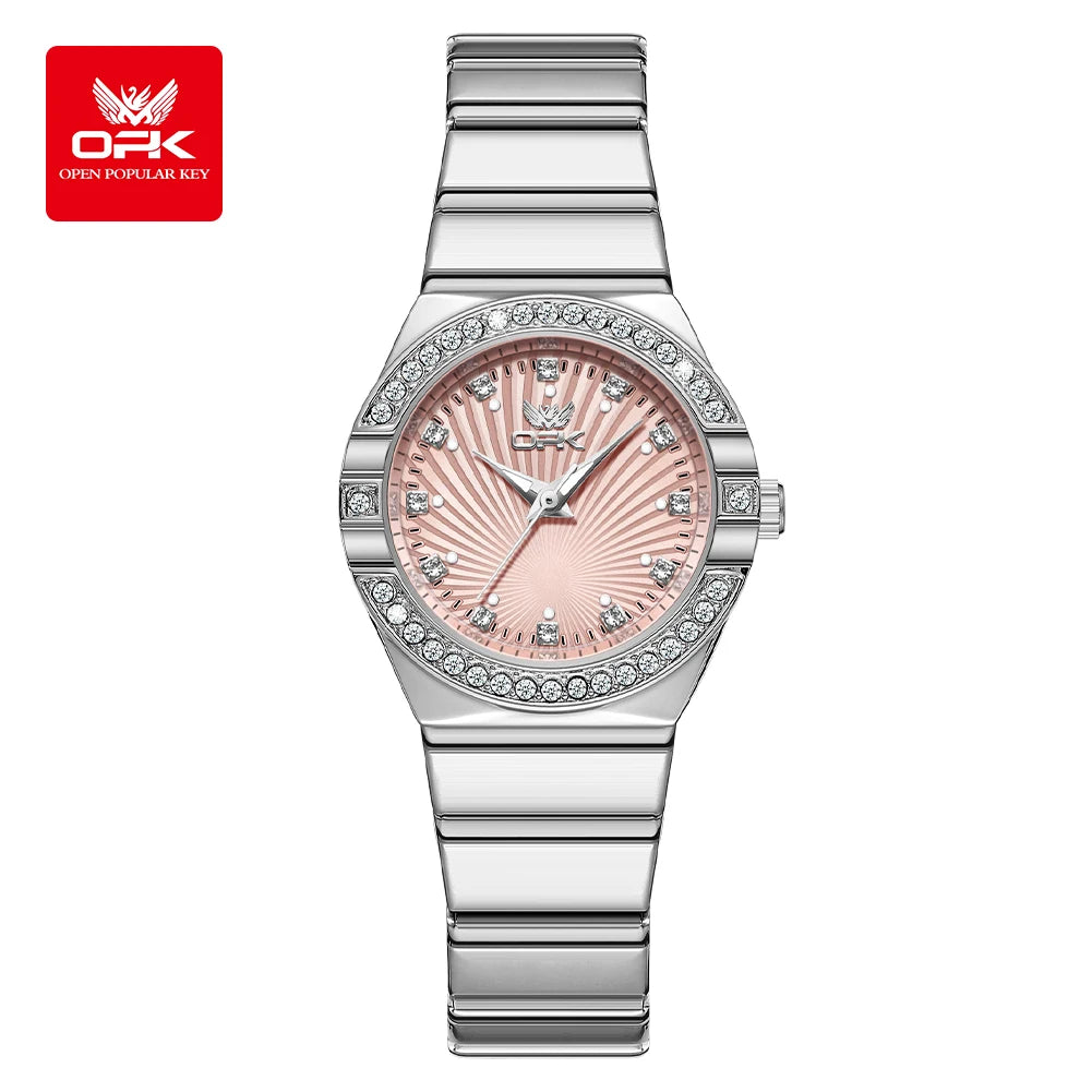 Women's Quartz Watches Elegant Fashion Stainless Steel Strap Waterproof Luminous Diamond Dial Ladies Dress Wristwatches