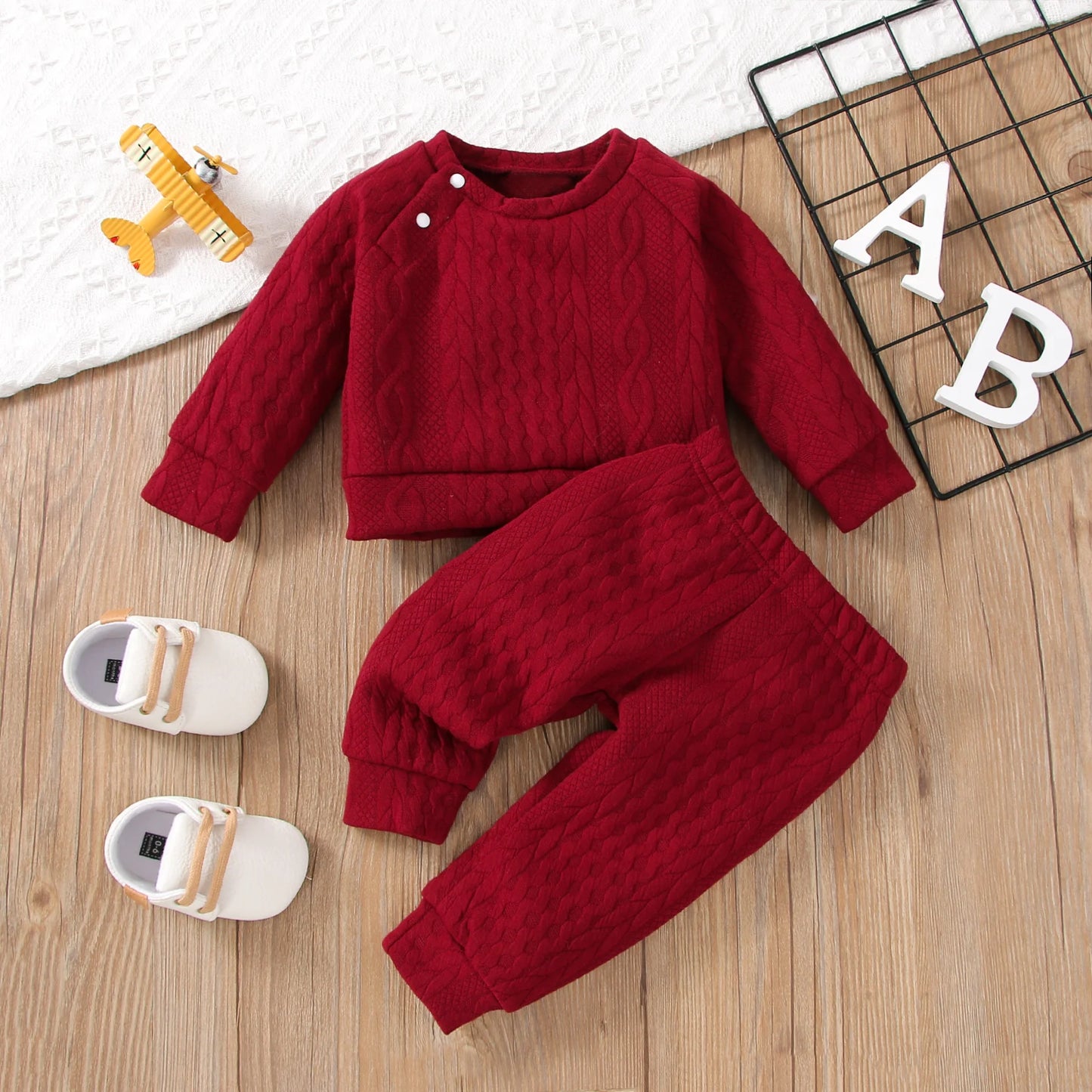 Baby Girl Boy Clothes Set Solid Color Long Sleeves