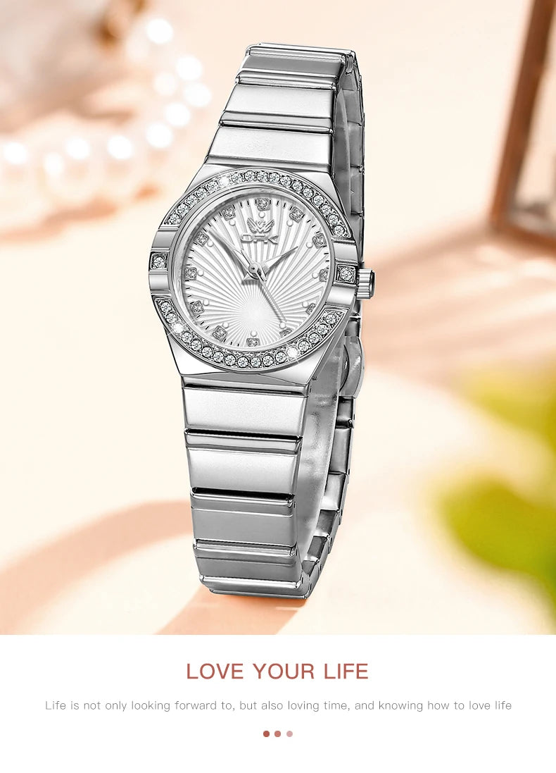 Women's Quartz Watches Elegant Fashion Stainless Steel Strap Waterproof Luminous Diamond Dial Ladies Dress Wristwatches