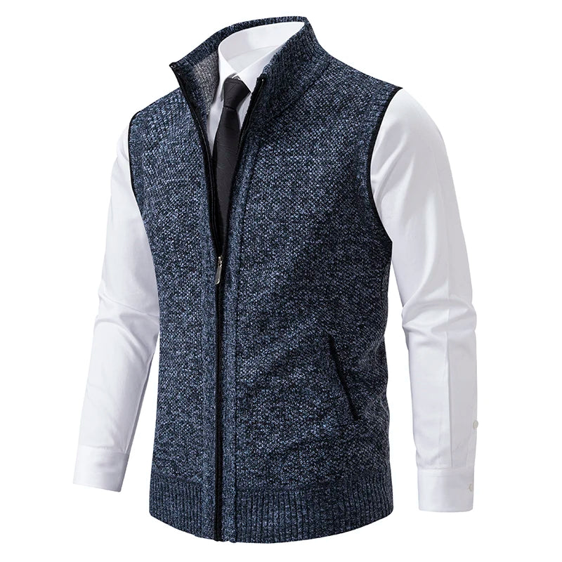 Autumn Winter Knit Vests Men Stand Sweatercoat