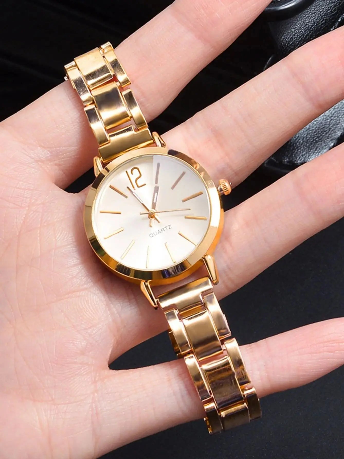 Fashion gold graduated compact women's quartz watch and LOVE bracelet set watch gift daily travel wear