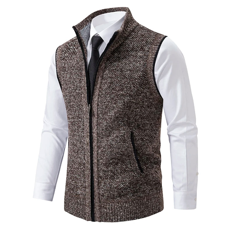 Autumn Winter Knit Vests Men Stand Sweatercoat