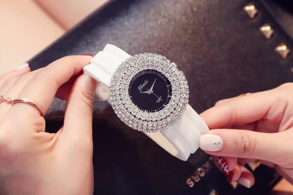 Luxury Women's Watches Crystal Casual Quartz Wristwatches Silicone Watches Big Dial Clock Relojes De Mujeres Relogios Feminino