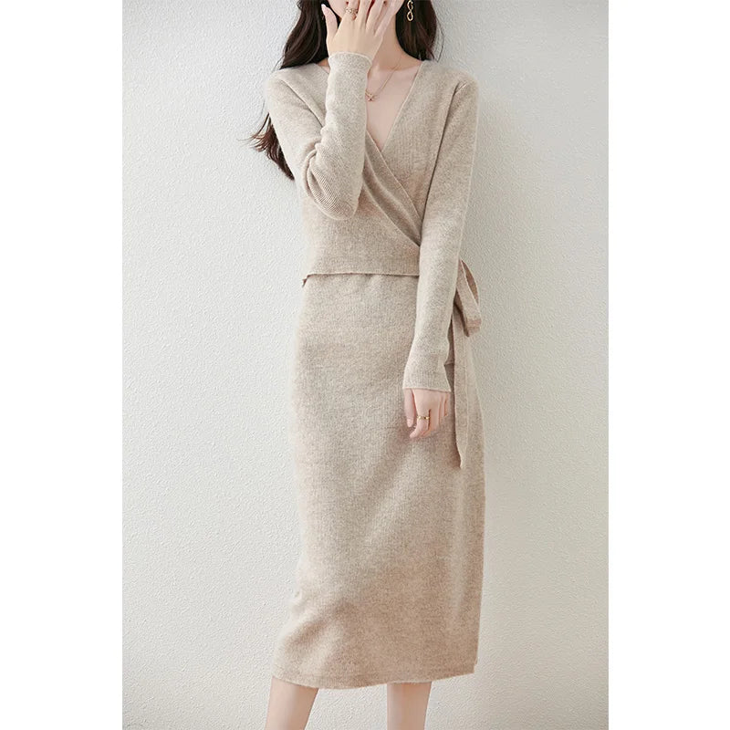 Winter Cashmere Knitted Dress, Long, Slim fit Women's Sweater, Hip wrapped Wool Skirt, Wool Tight Women's Long Skirt