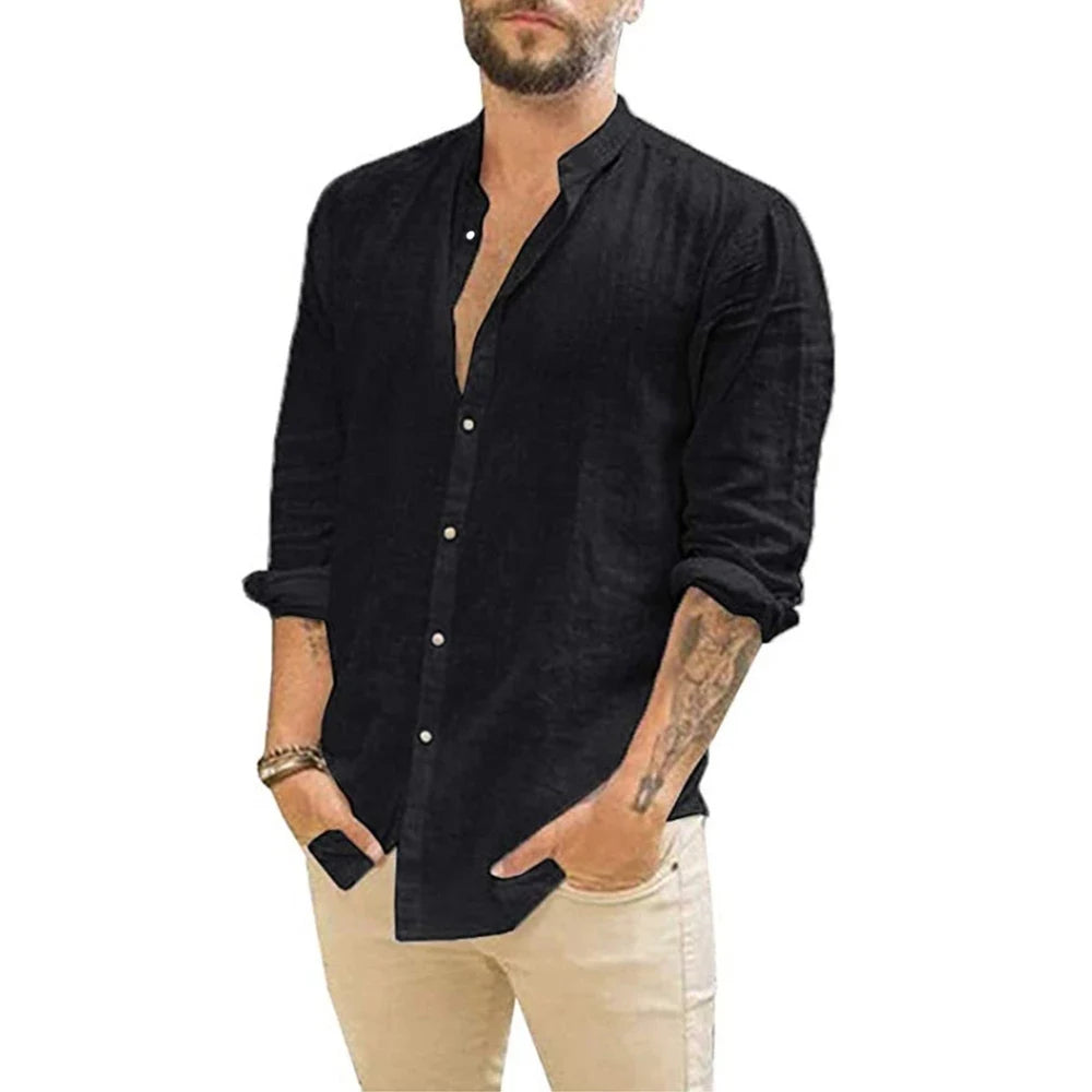 Cotton Linen Hot Sale Men's Long-Sleeved Style Plus Size