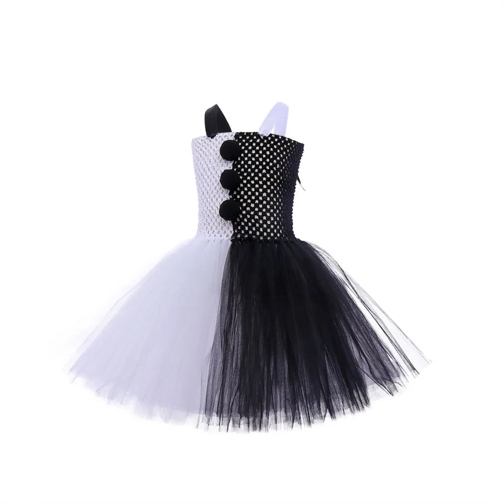 Halloween Karneval Clown Kostüm Süßes Weiß Schwarz Tutu Kleid für Mädchen Geburtstagsparty Kleid Urlaub Geschenk Kleidung Zubehör Set