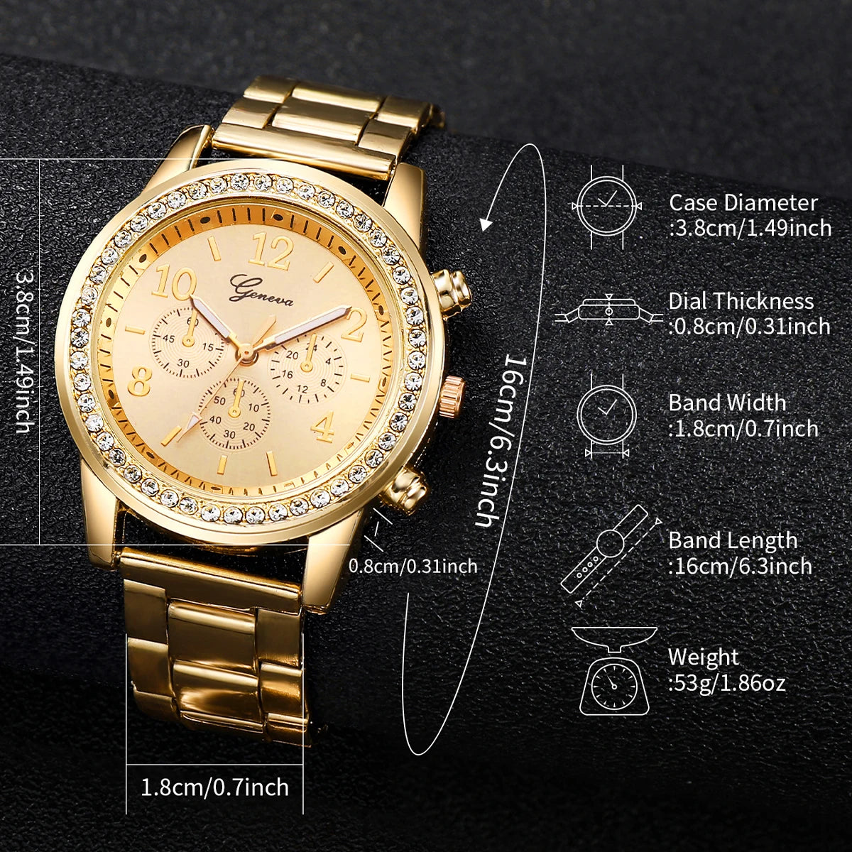 Women Golden Color Stainless Steel Quartz Watch Butterfly Jewelry Set 4pcs